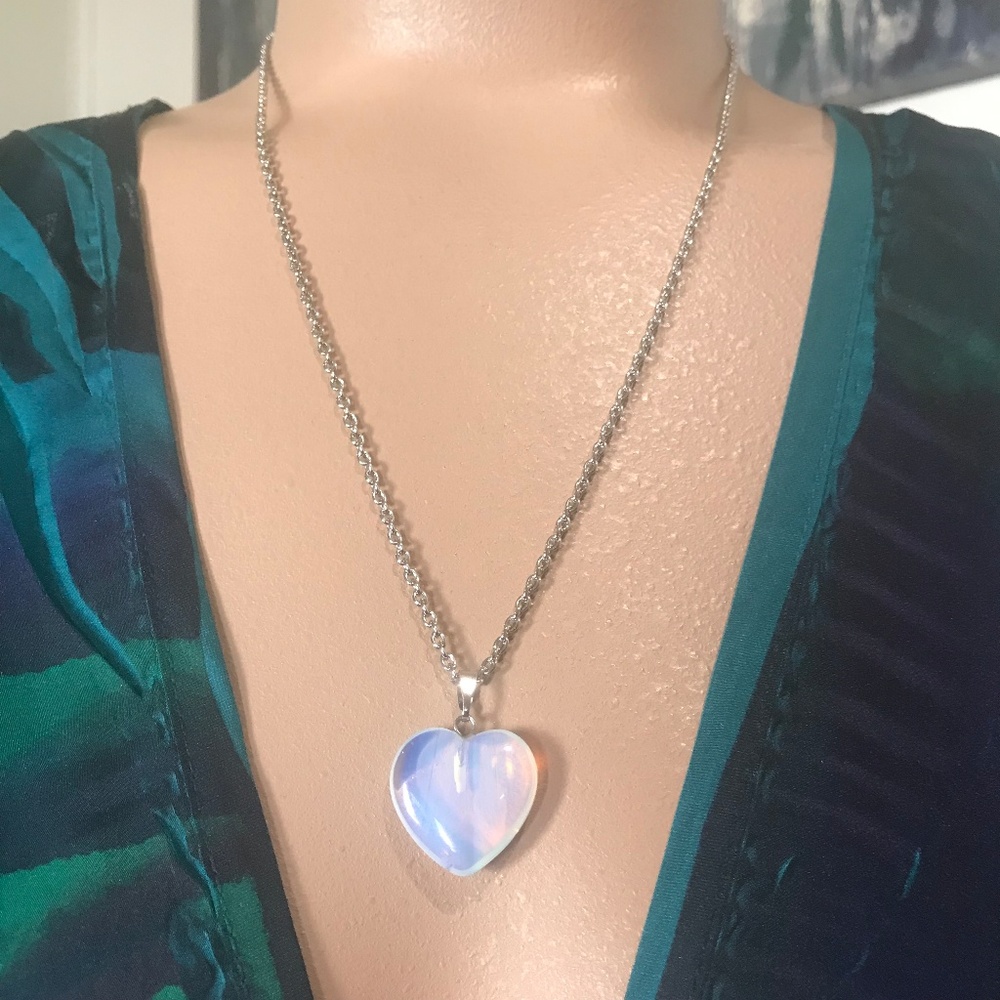 Opalite Heart Pendant Necklace